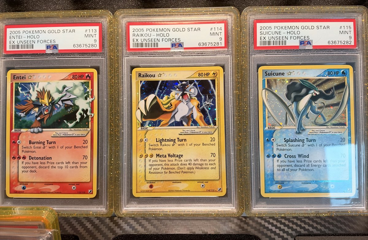Entei · Raikou · Suicune Gold Star — sequential set PSA 9